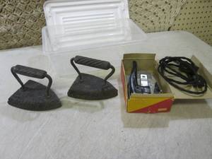 (BS) 2 Vintage Cast Iron  Irons and...