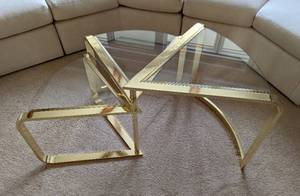 lot 4 image: Amazing Tiered Articulated Glass and Brass Coffee Table