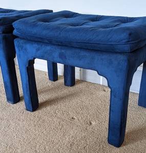lot 8 image: Pair of Vintage Blue Sherrill OttomansFootstools