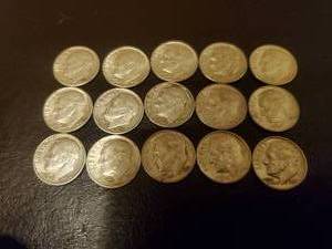 lot 14 image: Collection Of 15 Silver Dimes