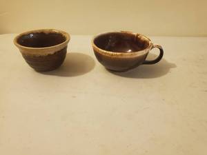 lot 197 image: Two Vintage Pieces Of Brown Dripped Pottery