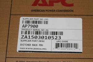 APC AP7900 Equipment Rack Power Distribution Unit  PDU - Switched 1 RU 15 Amp 100120V 8 Outlet