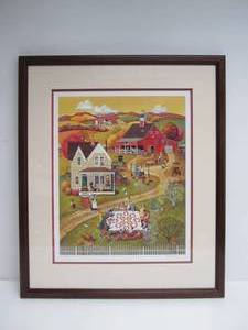 lot 16 image: Framed Signed Numbered American Folk Art Print by Bob Pettes