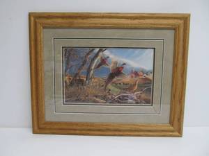 lot 21 image: Framed Signed Print by James Meger - Pheasants on the Farm