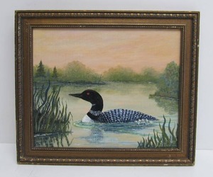 lot 26 image: Ada Dawson (MN Artist) Original Framed Painting of a Loon