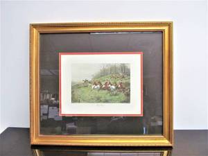 lot 29 image: Vintage Framed George Wright Engraving wHunting Dogs - Gone Away