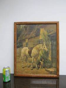 lot 33 image: Quality Vintage 1930s Framed German Horse & Dog Lithograph