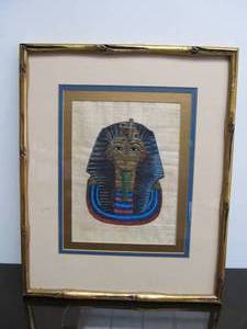 lot 35 image: Framed Original Painting on Papyrus - King Tut