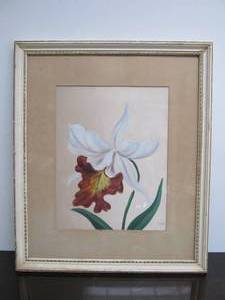 lot 38 image: Vintage Framed Signed Original Painting on Canvas - White Orchid