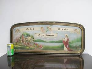 lot 39 image: Antique 1920s era God Bless Our Home Ornately Framed Lithograph