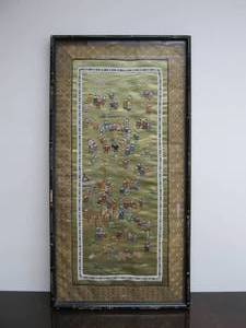 lot 40 image: Old Vintage Hand Embroidered Chinese Silk Artwork - Children Playing