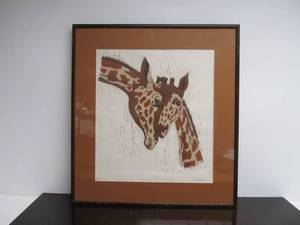 lot 41 image: Framed Signed Woodcut or Linocut Artwork - 2 Giraffes