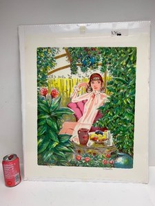 lot 65 image: Unframed Signed Numbered Paul Ravelle Lithograph - Girl in Garden