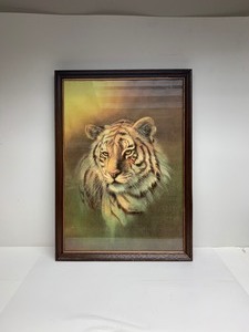 lot 74 image: Framed Realistic Original Oil Painting of a Tiger