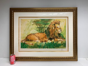 lot 75 image: Large Framed Signed Lion Lithograph by Wayland Moore