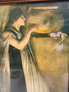 lot 49 image: Framed ANtique Art Nouveau Print - Isabella & the Pot of Basil