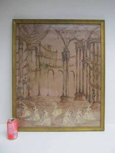 lot 53 image: Framed Antique Artwork - Ballerinas in Cathedral - Beard Galleries Sticker