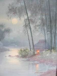 lot 43 image: Framed Antique Original Watercolor Painting - Riverbank Scene wHut
