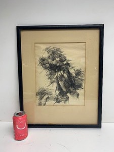 lot 83 image: Original Vintage Surrealist Ink Drawing - Sketched Figures