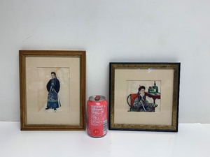 lot 90 image: 2 Framed Antique Small Oriental Hand Colored Artworks