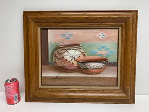 lot 95 image: Framed Signed Original Native American Style Sand Painting by Myung Mario Jung