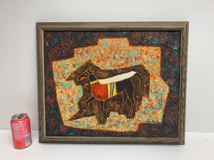 lot 100 image: Vintage Mid Century Oil on Canvas Abstract Painting of a Horse - Signed Lia Kara wInfo Card