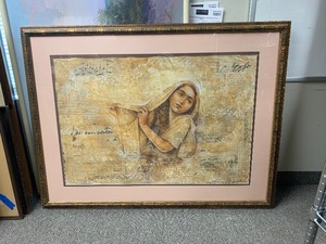 lot 101 image: Large Framed Signed Mixed Media Artwork - Young Maiden wMusic