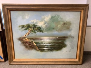 lot 104 image: HUGE Vintage Original Oil on Canvas Dreamlike Seascape Oil on Canvas Painting - Signed Taylor