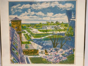 lot 109 image: Framed Signed Saint Johns University Stone Lithograph by Bele Patheo