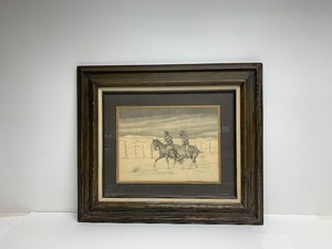 lot 111 image: Awesome Vintage 1960s Signed Original Pencil Drawing by Listed Western Artist Carl Hawk