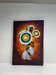 lot 125 image: Original Oil on Canvas Painting of a Native American Warrior - Signed Sargent