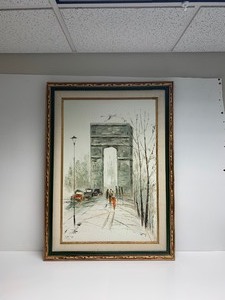 lot 126 image: Nice Large Mid Century Oil on Canvas Street Scene Painting by Listed Artist Trisha Witty