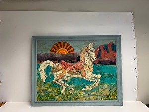 lot 130 image: Excellent Vintage Mixed Media Horse Painting w Sunset - Signed Hoffner