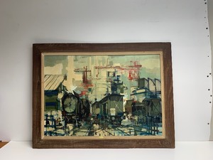 lot 128 image: Very Nice Mid Century Oil on Canvas Paris Train Station Painting by Jean Falesh
