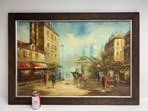lot 133 image: Large Vintage Framed Oil on Canvas European Street Scene Painting - Signed Engel