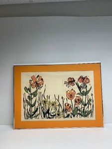 lot 137 image: Framed Signed Vintage Woodcut Print Turks Caps - Signed M.C. Anderson