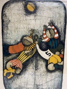 lot 143 image: Excellent Vintage Hand Signed Rugby Lithograph by Listed Bolivian Artist Graciela Rodo Boulanger