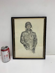 lot 145 image: Framed Signed Original Drawing of a Vietnam War era GI Tearing up Papers - Signed George Vaughn