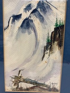 lot 146 image: Framed Signed Original Watercolor Winter Scene Painting - Signed Lynnea