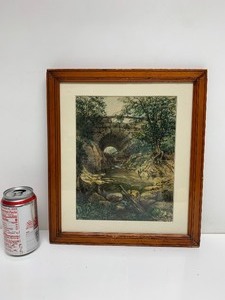 lot 155 image: Nice Vintage Framed Original Watercolor Creek Under a Bridge Painting - Signed C. Fox