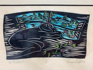lot 152 image: Framed Signed Art Nouveau Style Woodcut - Le Finetre 