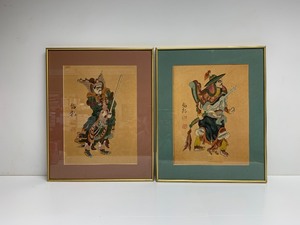 lot 158 image: 2 Framed Signed Vintage Chinese Warrior Woodblock Prints