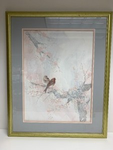lot 159 image: Large Framed Original Oil Painting of 2 Birds