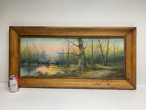 lot 167 image: Excellent Antique Framed Signed Pastel Sunset Over River Stream Painting - Signed Gershon