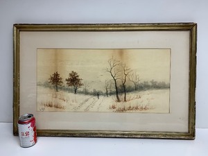 lot 168 image: Framed Signed Antique Watercolor Painting - Landscape wBoy & Dog