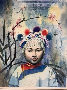 lot 171 image: Beautiful Original Watercolor & Ink Painting of Young Chinese Child by Mary Noon