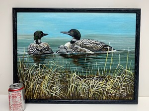 lot 180 image: Excellent Vintage Original Acrylic on Board Loon Painting - Signed Mowitz