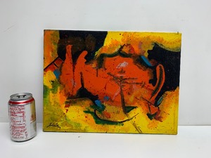 lot 181 image: Vintage Mid Century Abstract Oil on Canvas Painting - Signed Blair - Basically Orange