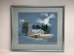 lot 202 image: Wonderful Original Oil on Board Painting - Church in Winter - Karsten Topelmann
