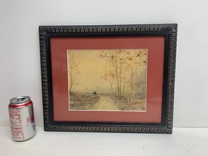 lot 201 image: Framed Vintage Original Watercolor Painting - Old Carriage on Road